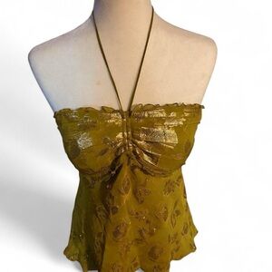 Arden B Olive Green Strapless Halter Top with Metallic Jacquard Size L